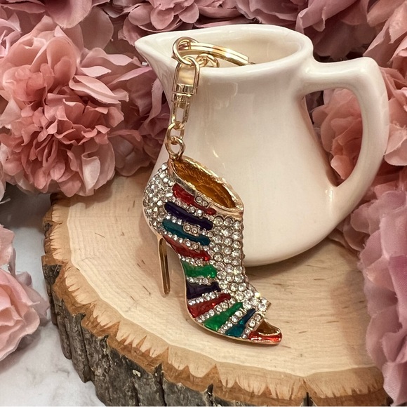 Multicolor 3D High Heel Crystal Shoe Keychain Charm - Picture 4 of 16